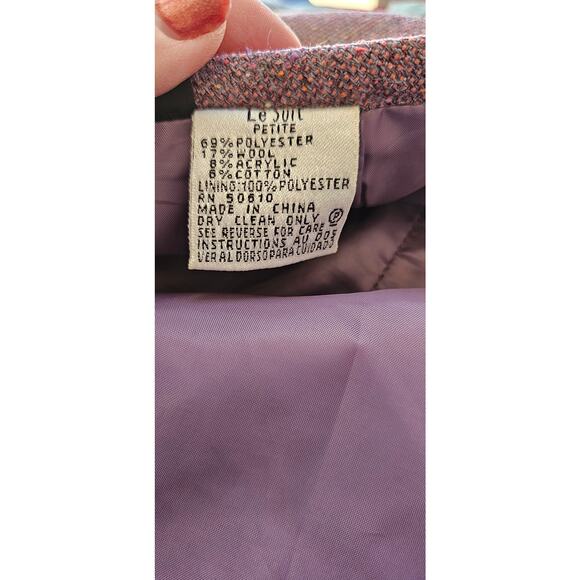 Le Suit Wool Blend‎ Lined 2 Pc Jacket Skirt Suit Women Sz 14P Lavender Career - Picture 9 of 9